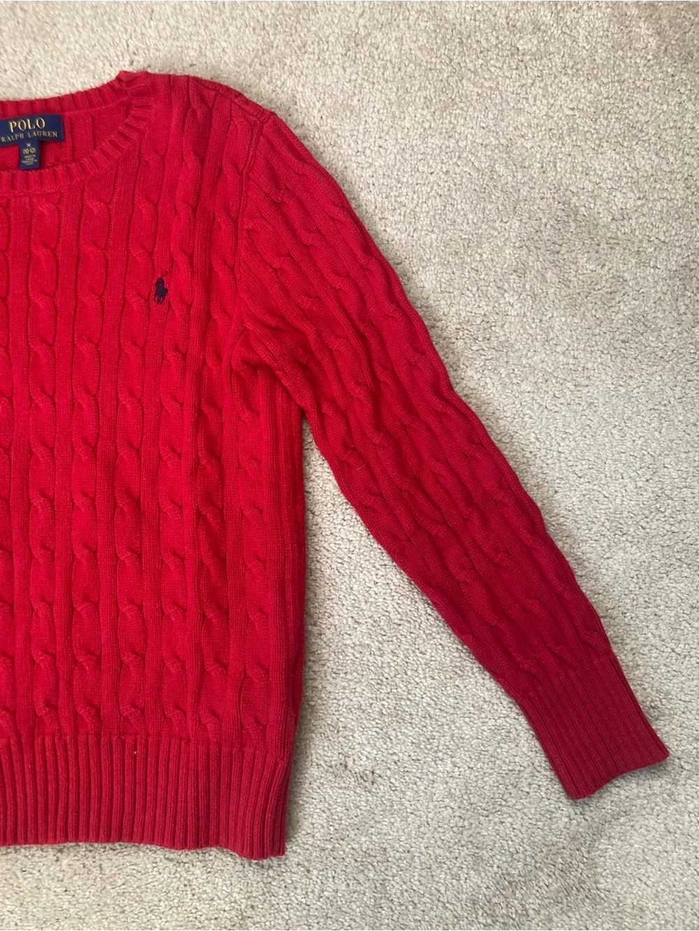 Polo by Ralph Lauren Red Cable Knit Crew Sweater